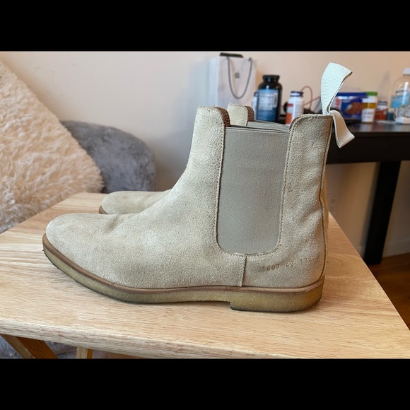 Mens Common Projects Suede Chelsea Boots - Tan Size 10 (MSRP-$525) Made In Italy - Picture 6 of 12